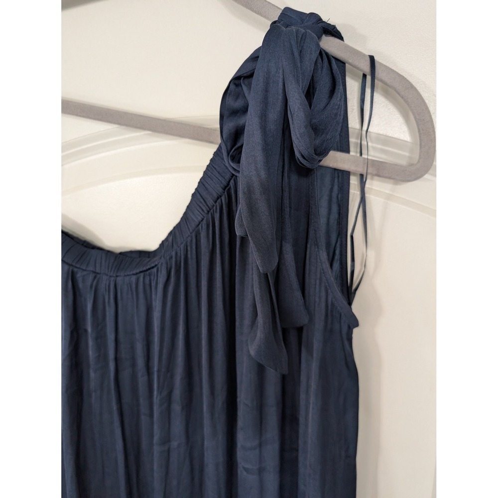 Evereve Hadley One Shoulder Maxi Dress women's small navy blue tiered satin‎ - Picture 5 of 10